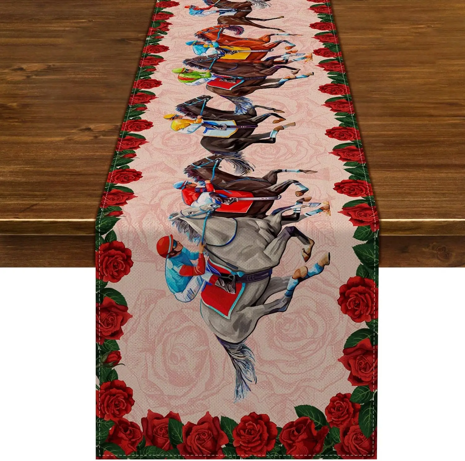 

Kentucky Derby linen Table Runners Horse Race Jockey Run for The Roses Decor Rustic Indoor Outdoor Party Home Dining table decor