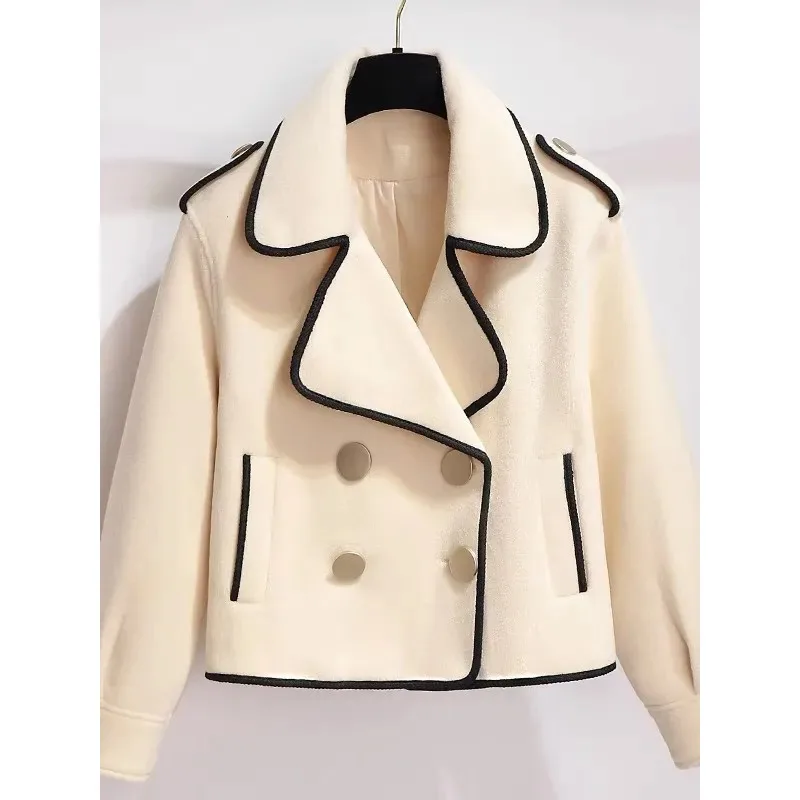 

Tinaa сращенные короткие пальто женские осенне-зимние плотные теплые свободные двубортные пальто с длинными рукавами и надрезом на открытом воздухе 192481