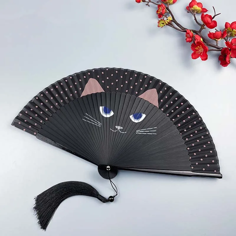 Cute Cat Folding Fan, Portable Bamboo Fan, DanceA Must-have Hand Fan for Home and Daily Travel, Summer Ladies Student