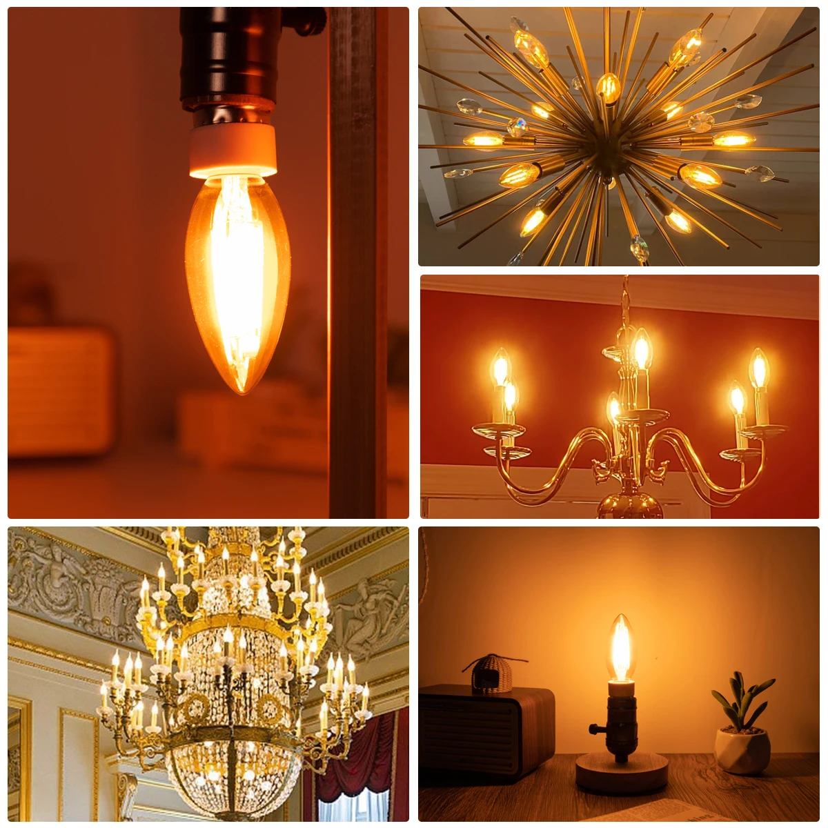 Dimmable Candle Shape LED Lights Bulb, Warm White Indoor Chandelier, Flame Filament Lamp, Decoração para casa, C35, E14, 220V, 4W, E12, 110V