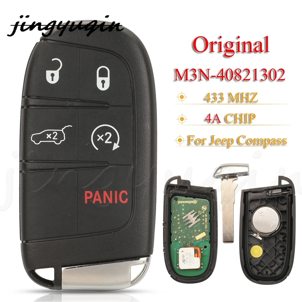 

jingyuqin Original 5Button Remote Smart Car Key Fob 433mhz 4A Chip Keyless Entry For Jeep Compass M3N-40821302 SIP22 Blade