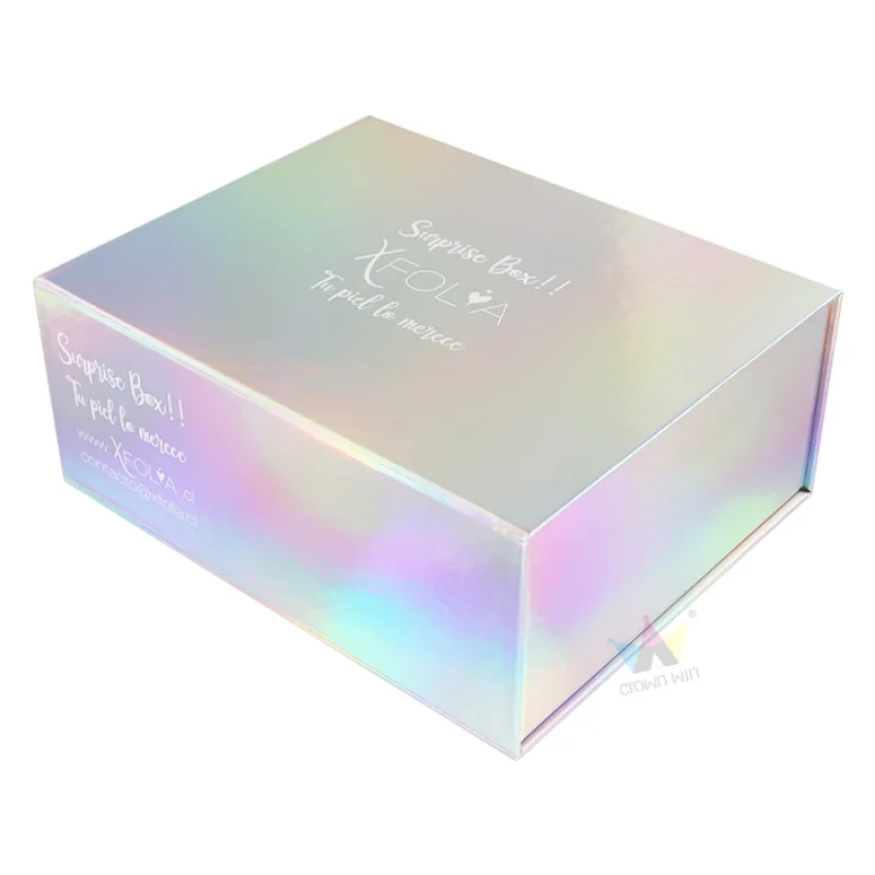 

customized Logo Luxury Rigid Magnet Closure Flap Printing Satin Insert Holographic Gift Packaging Paper Box