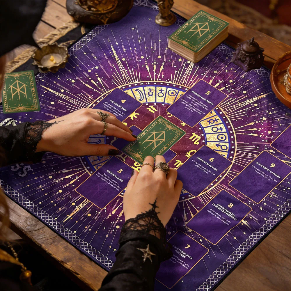 63cm Celtic Cross Tarot Cloth for Reading,Witchy Velvet Tarot Spread Cloth with Guide Positions, Spiritual Gifts Tarot Beginners