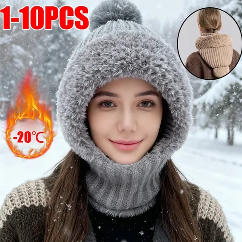 Imagen 2 del producto Gorro de punto de lana térmica con cubiertas para las orejas, capucha todo en uno a prueba de viento, calentador de cuello específicamente para ciclistas