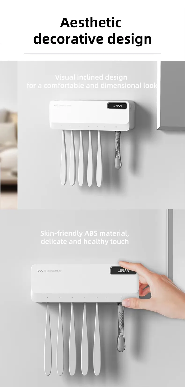 New UVC Toothbrush Sterilizer Rapid Warm Air Drying Rechargeable 2-in-1 Razor Toothbrush Storage Sterilizer Holder Wall-Mounted