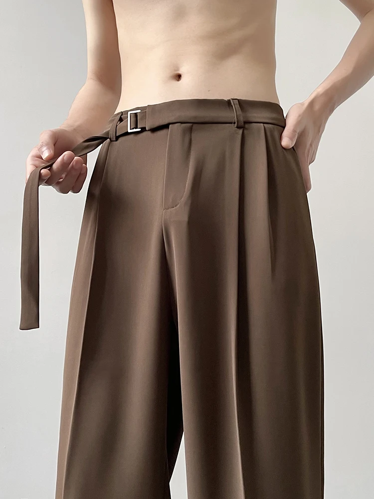 

Ce Brown Men's Casual Drapey West Pants Summer High Waist Straight Leg Vintage Suit Trousers Faionable Straight Cut Trousers