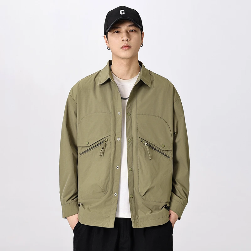 

Men Spring Autumn Streetwear Fashion Loose Casual Long Sleeve Cargo Shirt Style Jacket Cityboy Plus Size Outdoor Coat Outerwear