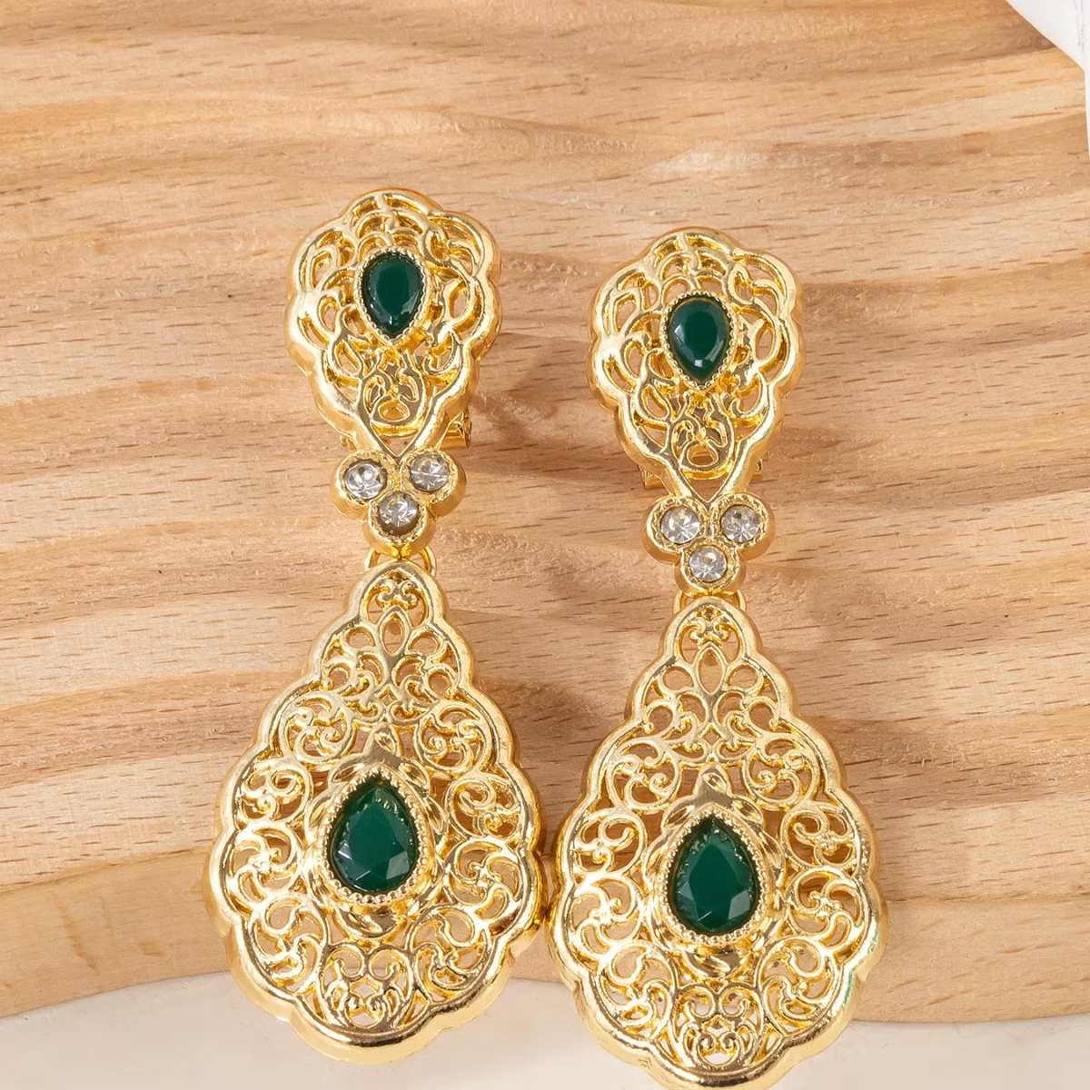 

Metal Zinc Alloy Water-Drop-Shaped Earrings Elegant And Exquisite Featuring Hollow Engraving Craftsmanship As The Jewelry Piece