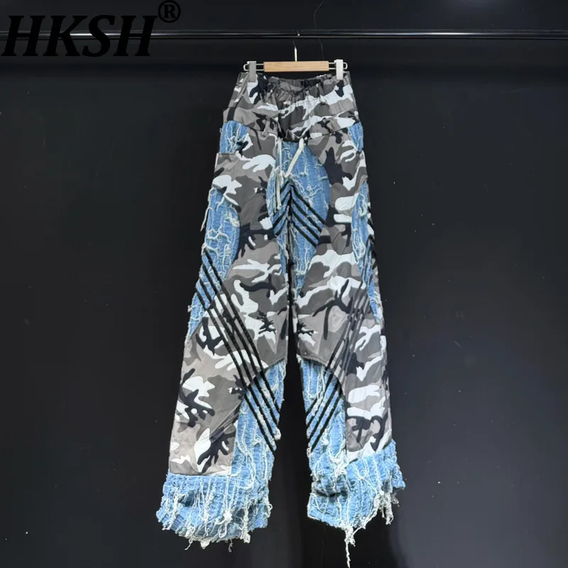 HKSH Spring Autumn New Men Tide Chic Ins Dark Punk Retro Patchwork Jeans Women Loose Fit Ripped Fashion Y2K Denim Pants HK26739