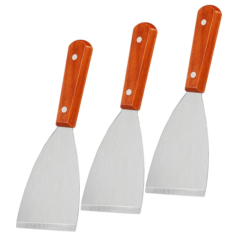 

3Pcs Wood Handle Stainless Steel Grill Scraper Steak Spatulas Cooking Tool for Home Restaurant Supplies Griddle Scraper