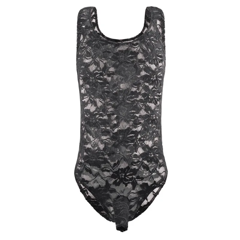 

Men's Sissy Pouch Leotard Floral Lace Sleeveless Open Crotch Bodysuit Sexy See Through Lingerie Thongs Briefs Singlets Sleepwear