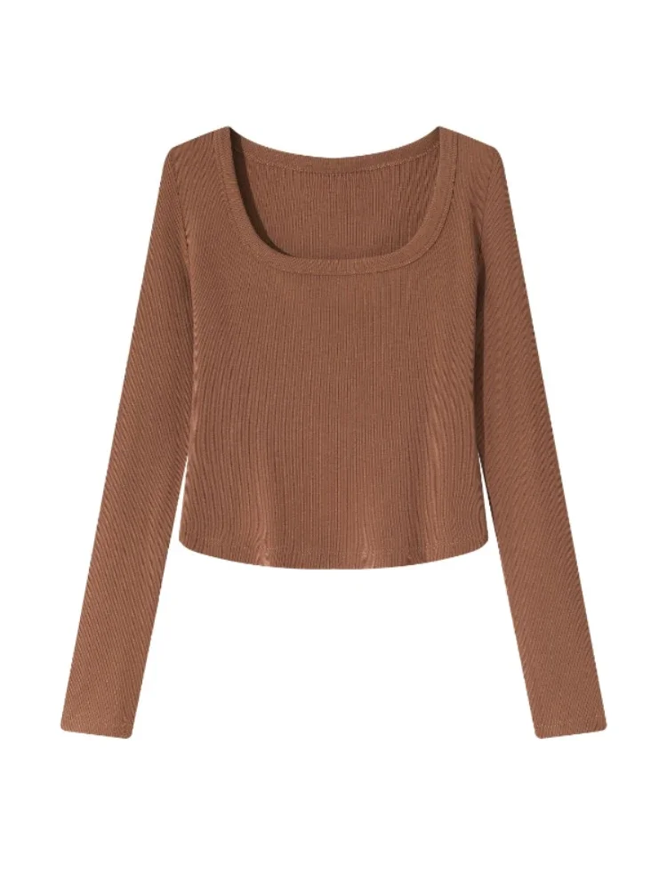 2026 Neues Elegantes Schlankes Vielseitiges Basic-Layering-Oberteil Lässiges Damen-Herbst-T-Shirt Stilvolles Langarm-Shirt mit Rundhalsausschnitt – Detail 3