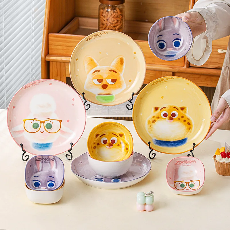 Zootopia Cartoon Edged Ceramic Plate 8 Inches Deep Dish Home Use High Temperature Resistant Underglaze Color Resistant