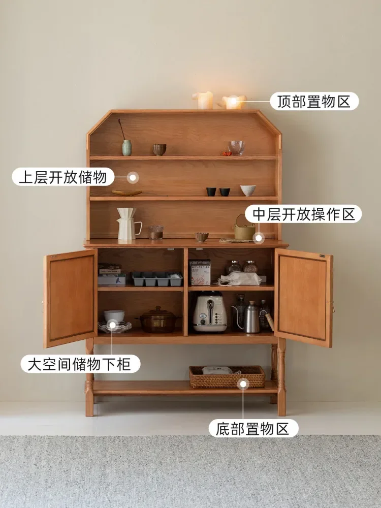 H1  solid wood tea cabinet, wall-mounted integrated storage cabinet, living room storage cabinet, vintage sideboard
