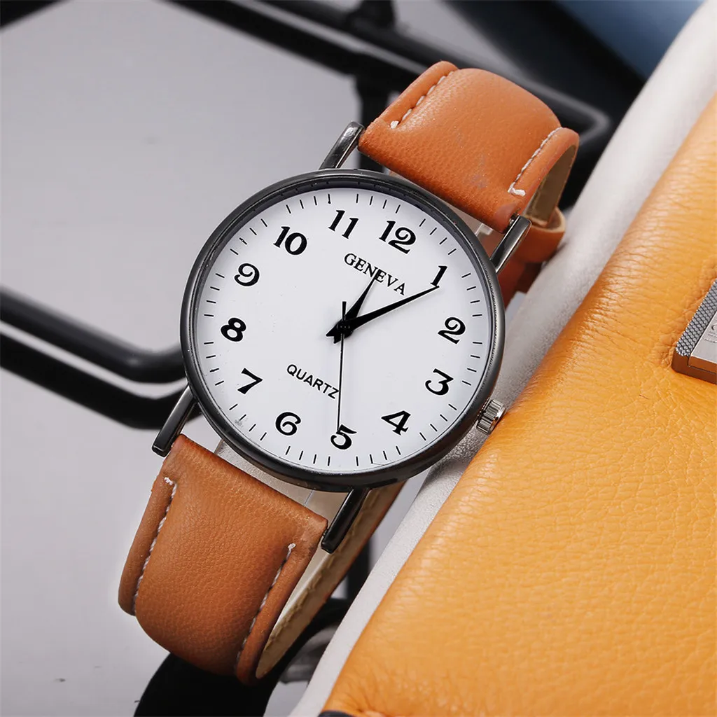 Hot Selling Women's Watch Trendy GENEVA Black Dial Watch Golden Hands Black Leather Strap Precise Stylish Wristwatch