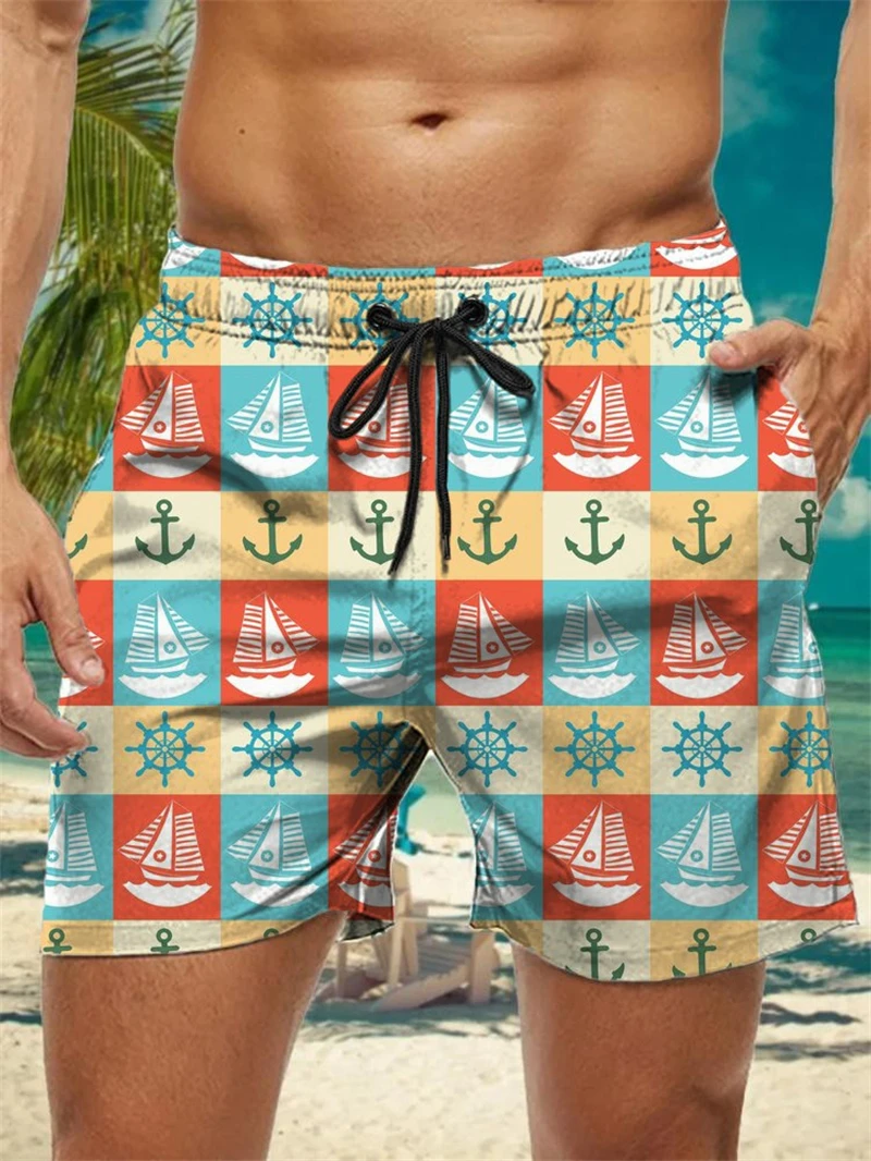 

Fashion Sailboat Anchor Graphic Short Pants For Men Summer Trend Streetwear 3D Printed Beach Shorts Casual Oversized Swim Trunks