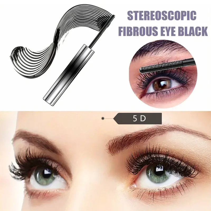 Kirrming Mascara per ciglia arricciacapelli 5D, Mascara con pennello in ferro metallico lavabile sottile, Impermeabile a lunga durata Nessun ferro aggraffante Forte