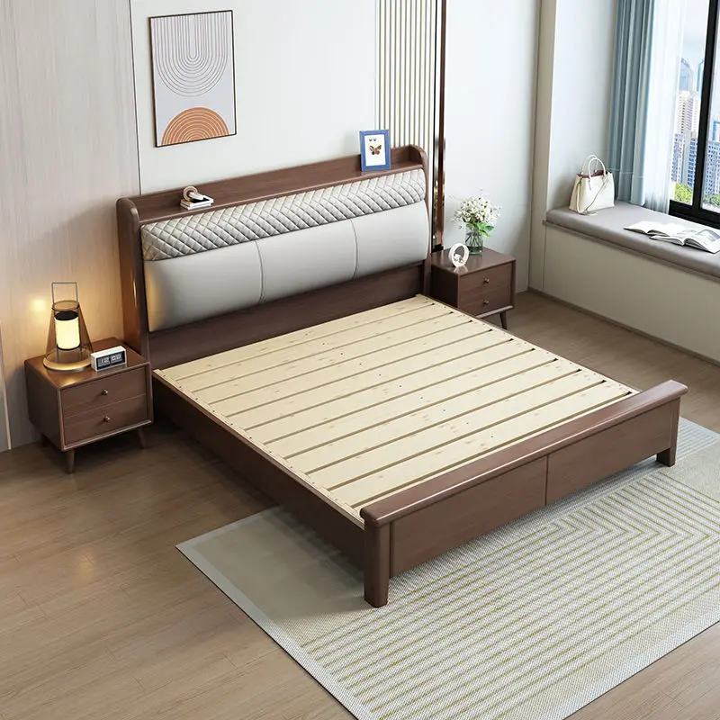 Rubber wood all solid wood frame master bedroom large bed 1.8 meters small apartment 1.5 meters single bed