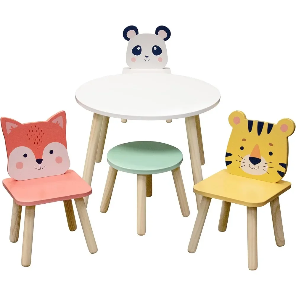 Kids Animal Table & Chair Set- Toddler Table w 3 Toddler Seats & Adult Stool for Arts, Activities- Adorably Themed Playroom