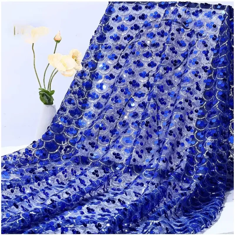 

Premium Mermaid Sequin Mesh Fabric Shiny Fish Scale Netting High-End Wedding Decoration Evening Gown Designer Material Clothing