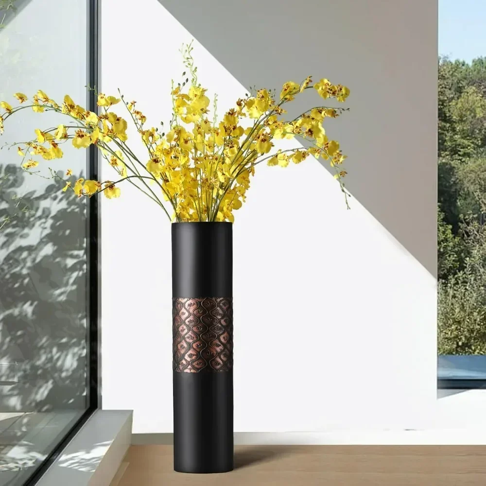 Black classical 24.6-inch high floor decorative resin vase, used for decorating the corner of the entrance living room