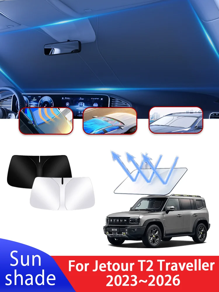 Auto-Sonnenblende für Jetour T2 Traveller 2023~2026 2024 – Frontscheiben-Sonnenschutz mit Wärmeisolierung für den Sommer, Kühlzubehör – Detail 1