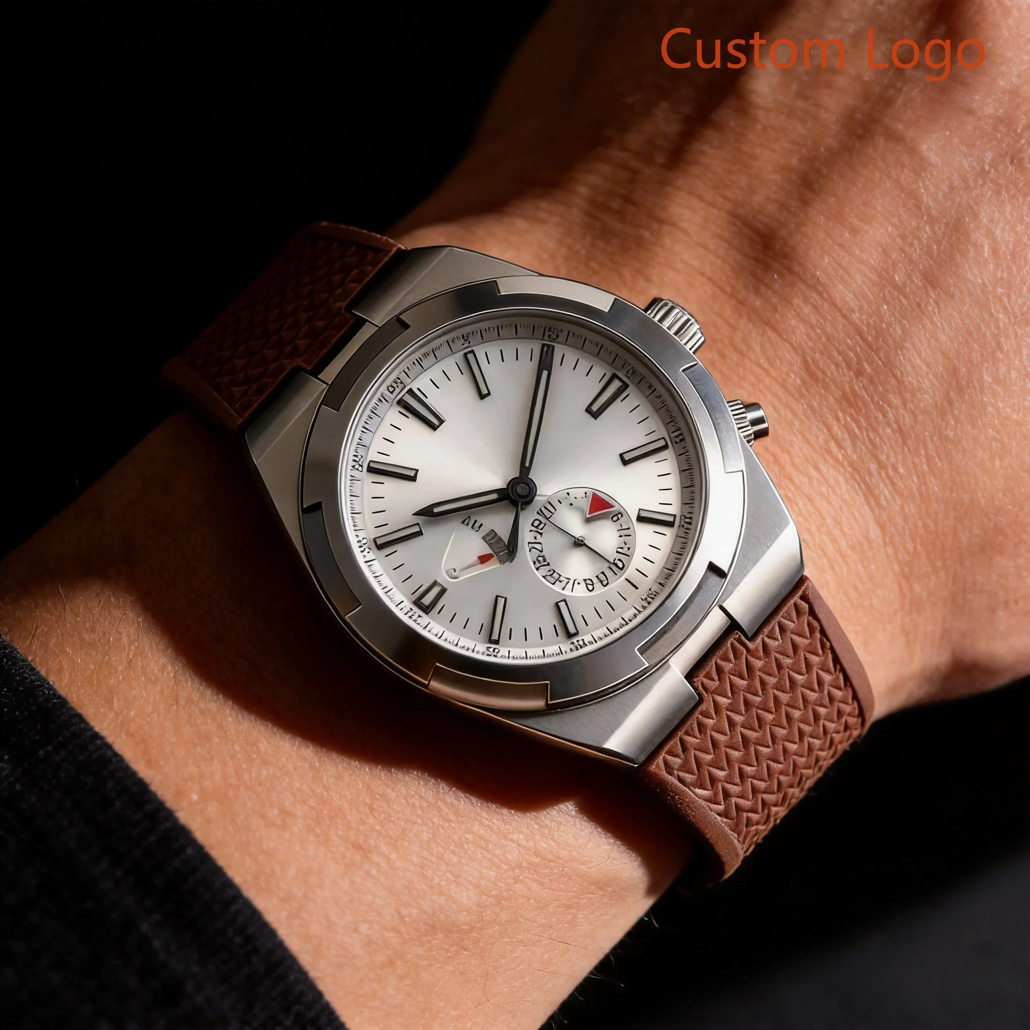 Image of Herren 41mm Uhr Braunes Gummiarmband Integriertes Stahlgehäuse Wasserdicht Automatik Maßgefertigte Herrenuhren