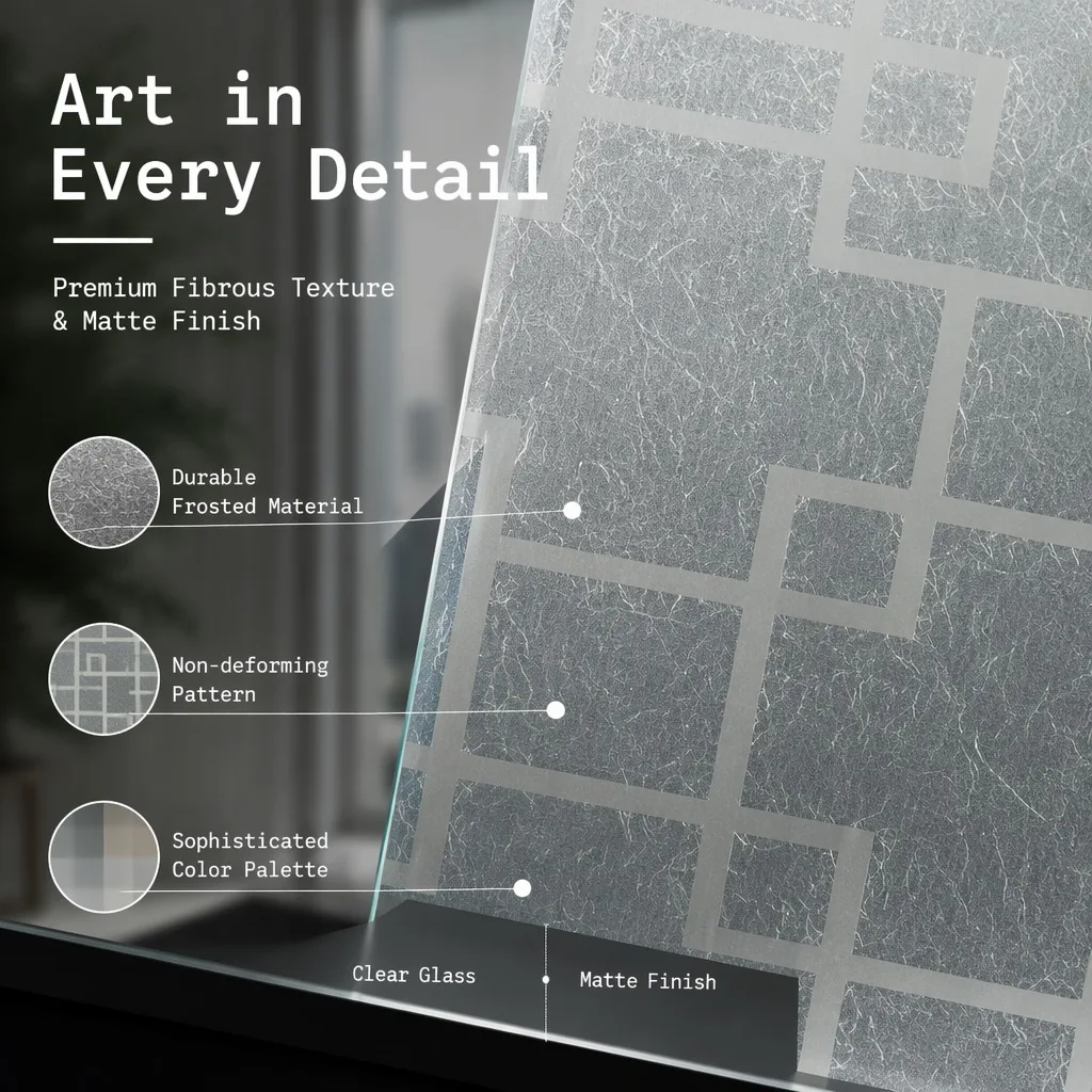 Modern Minimalist Privacy Window Film Translucent Heat Control UV Protection Static Cling for Bathroom Living Room Glass view 3