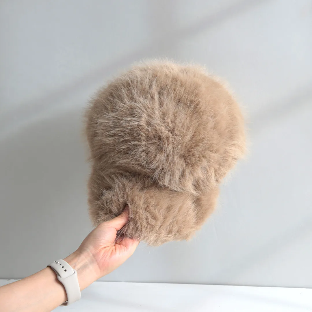Winter Women Baseball Cap Cute Rabbit Fur Hats Plush Long Fur Fluffy Cap Autumn Female Solid Color  Gift