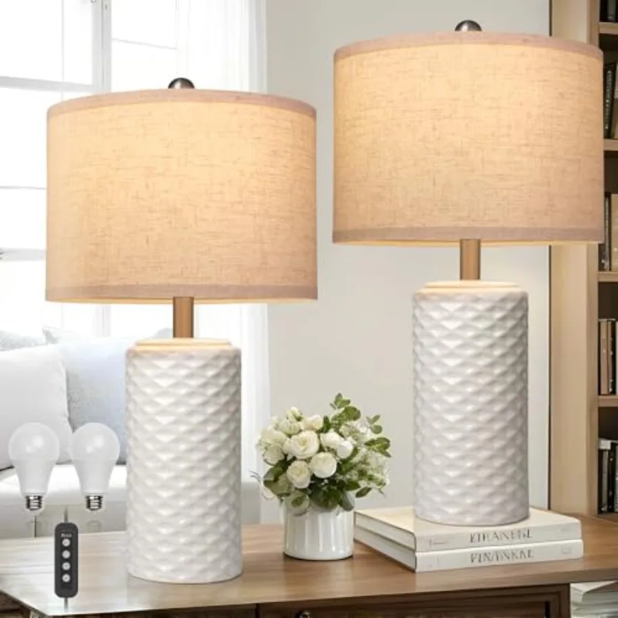 

23" Bedside Lamps Set of 2 Dimmable Ceramic Table Lamps for Night Stands Modern Farmhouse Bedroom Lamps with Timer Nightstand T