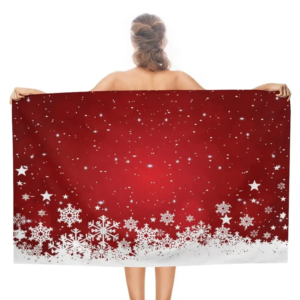 Snowflake Bath Towel Winter Christmas Beach Towels Soft Absorbent Washcloths Quick Dry Luxury Soft Pool Travel Swim Bath Towel