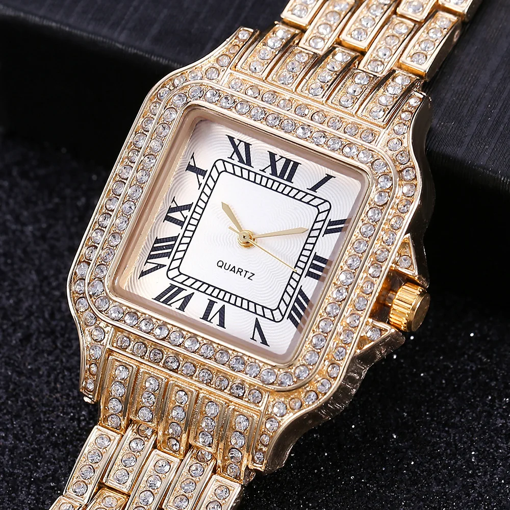 Full Iced Out Watch Diamound Luxury Women WristWatch Bling Gold Watch Ladies Watches for Women Simple Watch Quartz Fashion Gifts