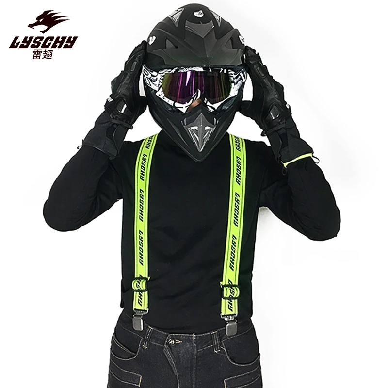 

High Elastic Back Adjustable Pants Belt Riding Pants Straps Suspenders Braces Black Fluorescent Green LYSCHY LY-S01