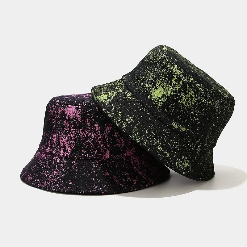 Unisex Splash Print Bucket Hat, Vintage Washed Cotton Sun Cap for Streetwear