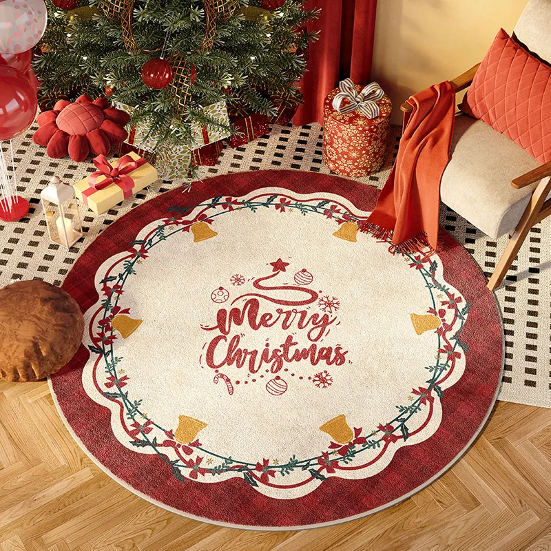 Christmas Circular Rug – Red Festive Tree Design for Living Room & Cheerful Holiday Home Decor