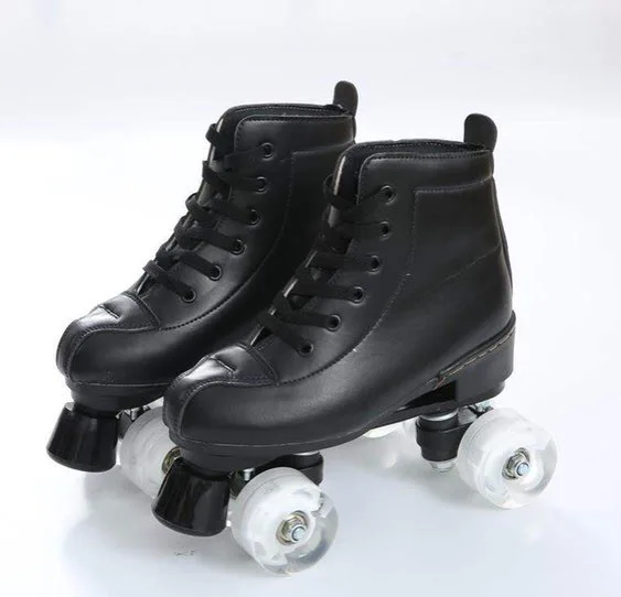 Cross-Border Hot Selling White Double Row the Skating Shoes Pattern Children Adult Flashing Wheel Wear-Resistant Roller Skates