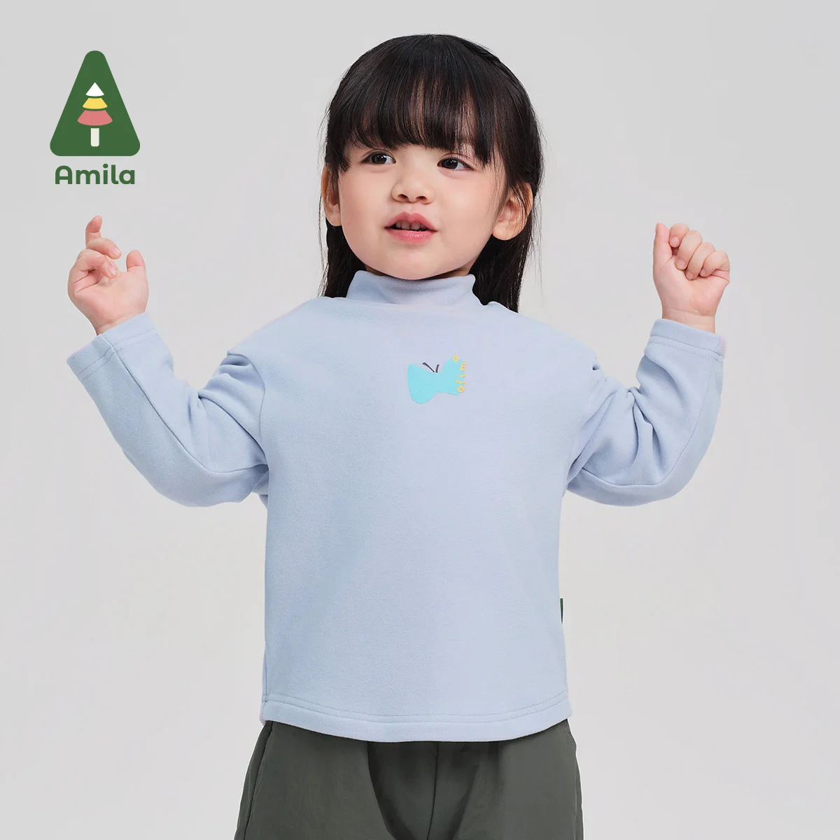 Amila Baby T-Shirt 2024 Winter New Style For Boys And Girls Solid Color Double Sided German Velvet Warm Children\'s Long Sleeves