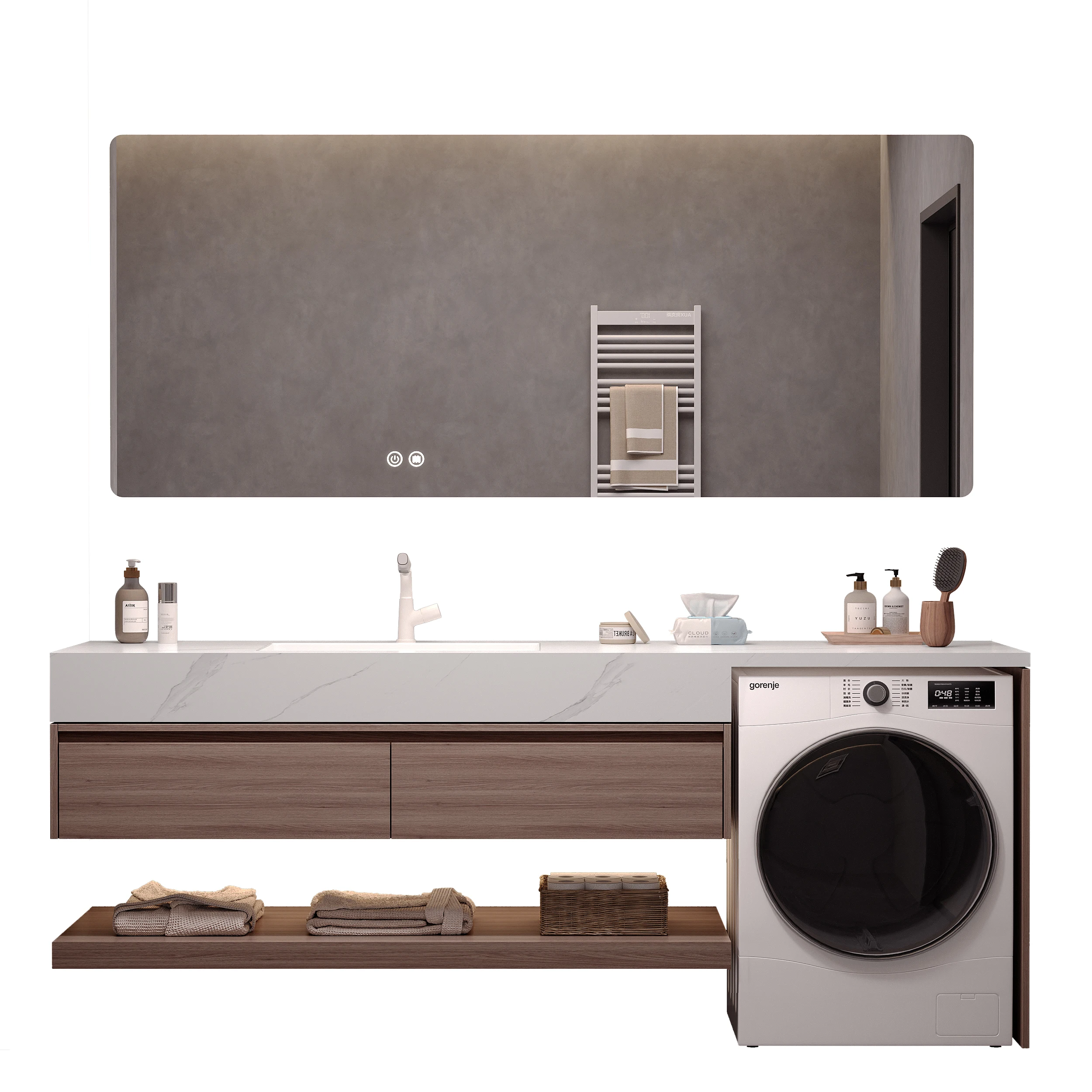 HV-Best-selling Modern Washing Machine Cabinet Wall-mounted Bathroom Washstand with Single Basin and Smart Mirror*
