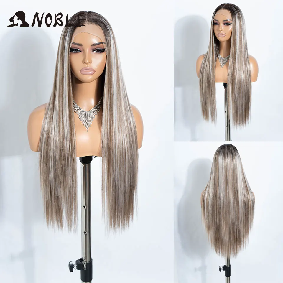 Noble Hair Synthetic Lace Front Wigs For Women 13x4 Pre Plucked Lace Frontal Wig Wear And Go Ombre Brown Blonde Pre-cut Lace Wig