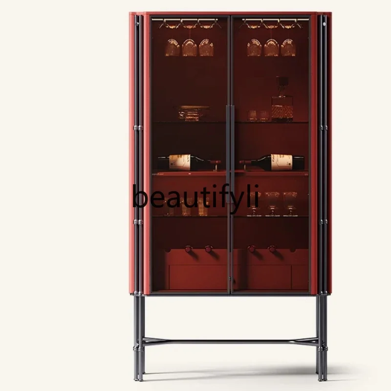 D2520 Italian light luxury wine cabinet, living room against the wall, villa large flat-floor bamboo display cabinet, wine cabin