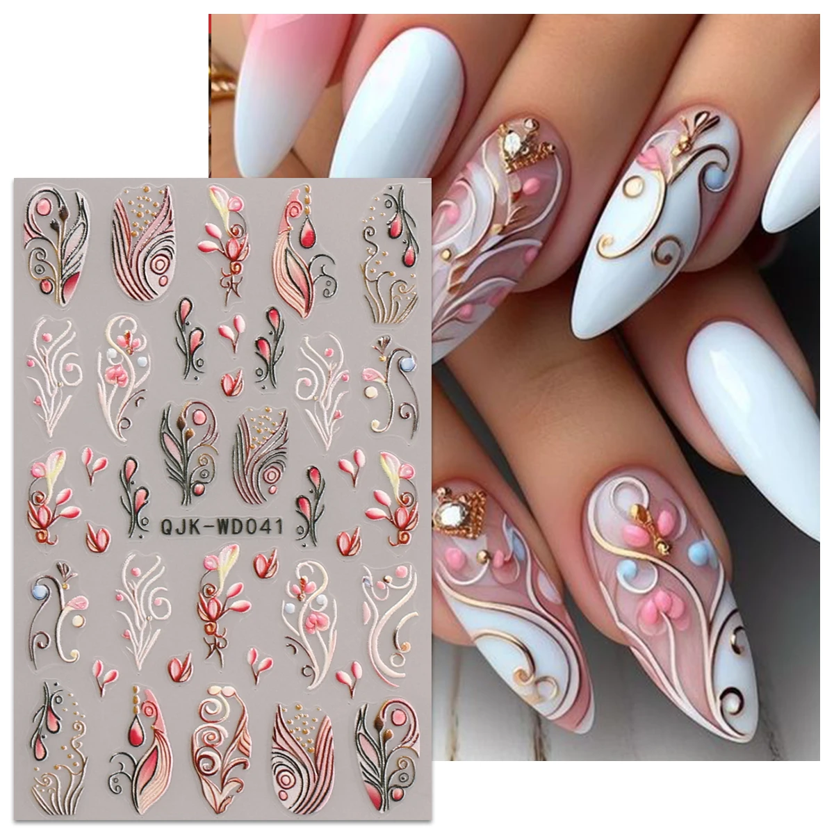 2 stuks bohemien patroon reliëf nail art stickers, retro nostalgisch thema, eenvoudig aan te brengen nageldecoratie, doe-het-zelf, vakantiecadeaus,