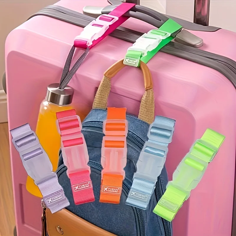3Pcs Random Color Travel Hooks Durable Polyester Adjustable Strap With Quick Release Buckle Lightweight Safe Luggage Hook For Ca
