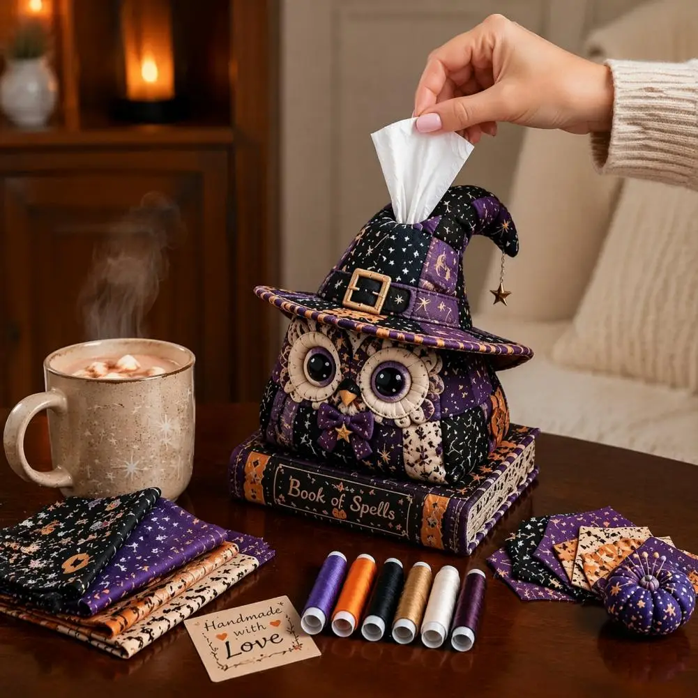 Patchwork Fabric Bundle Halloween Patchwork Fabric Craft Set Diy Sewing Kit for Quilted Tissue Box Cover Handicraft Home for Her