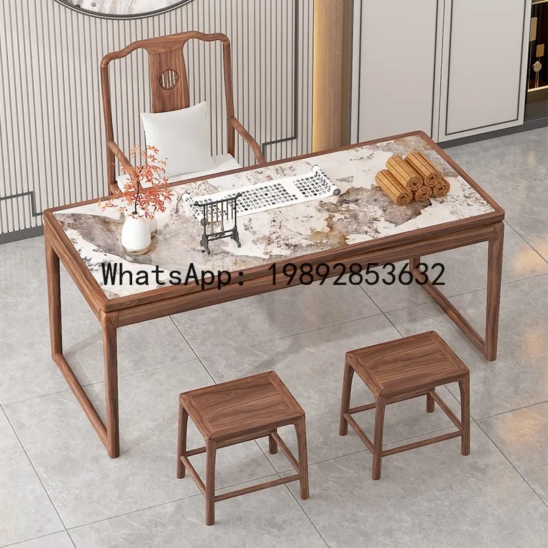 LYY New Chinese Style Solid WoodHome Study Office Desk Rock Slab Light Luxury Modern Chinese Studies Calligraphy Desk