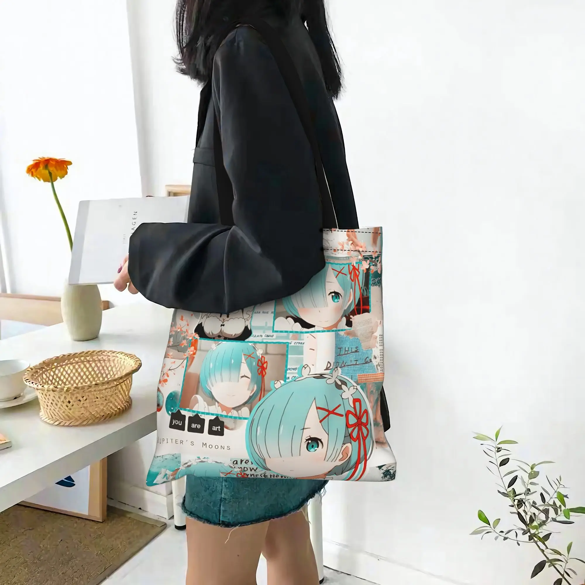 Customized Re ZERO Anime Rem Women's Bag Campus Handbag Large Capacity  Canvas Tote Bag Foldable Chic Pattern Gifts
