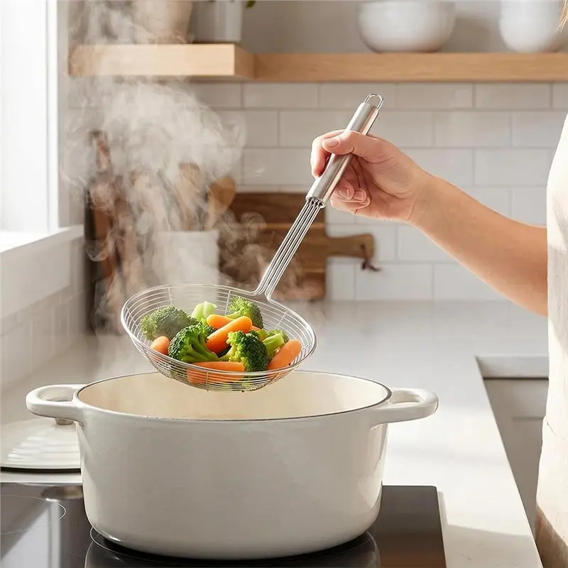 ABRU-Spider Skimmer And Fine Mesh Strainer Set Kitchen Food Strainer With Long Handle, For Cooking And Frying