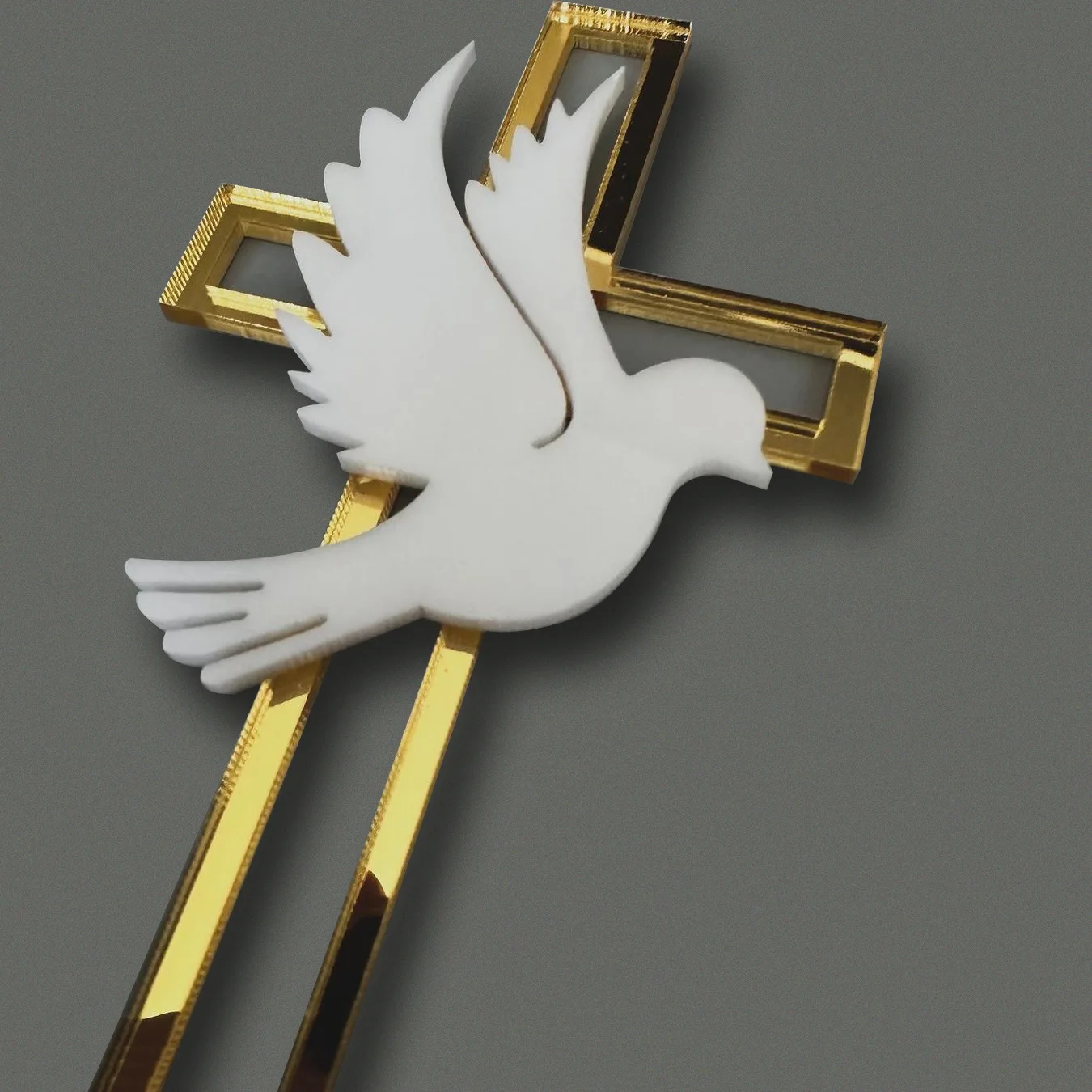 Gold Peace Dove Cross Cake Topper Heilige Kommunion Baptisten Party Dekorativer Kucheneinsatz für die Erstkommunion Partyzubehör – Detail 2