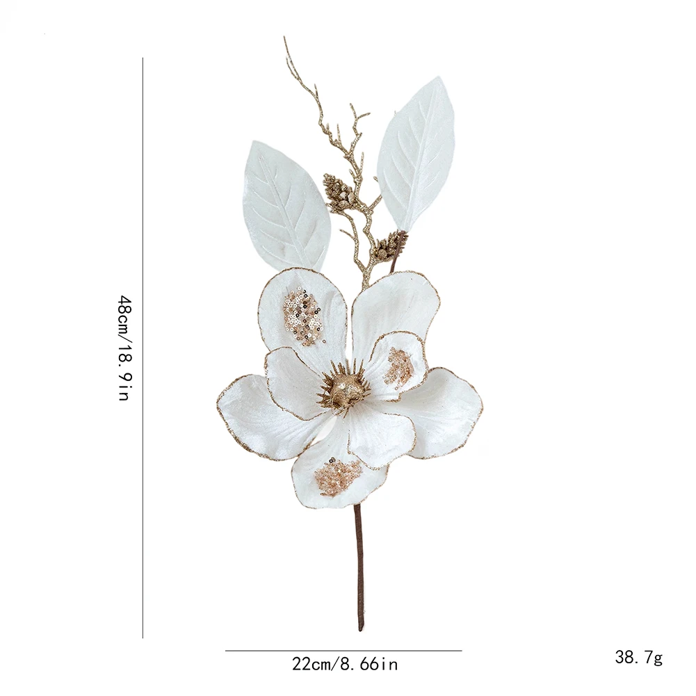 

Artificial Magnolia Christmas Flower with Sequin Embellishments for Festive Floral Displays and Wreath Decorations