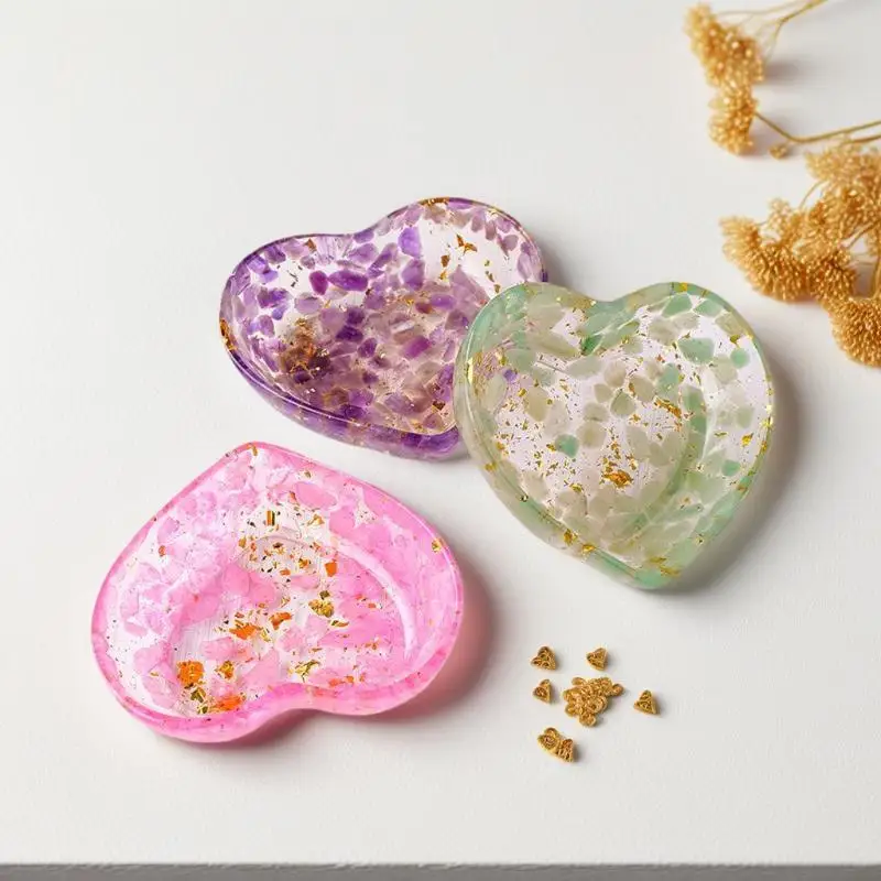 Natural Quartz Crystal Heart Bowl with Goldleaf Epoxy, Energy Charms, Reiki Tarot Astrology Degauss Decor Props