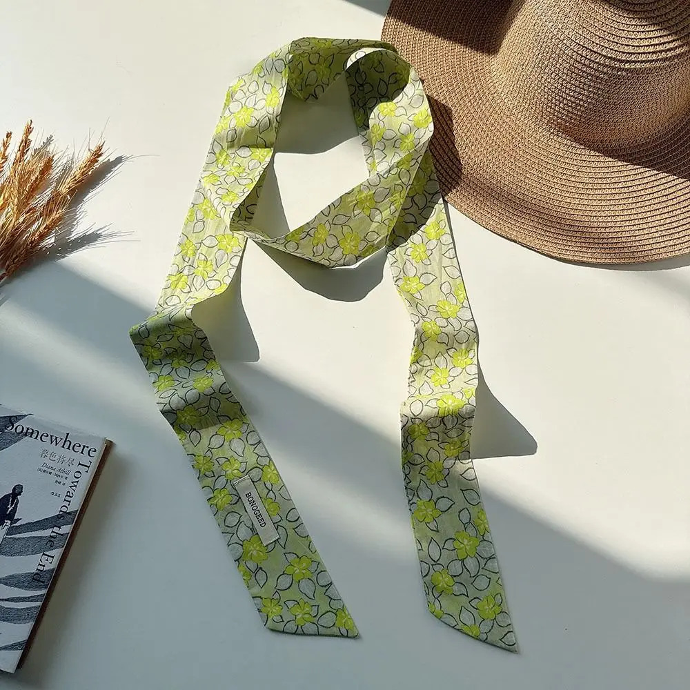 

Элегантный шарф с цветочным узором и лентами, в полоску и горошек, для украшения одежды, с принтом, повязка на голову, пляжный аксессуар